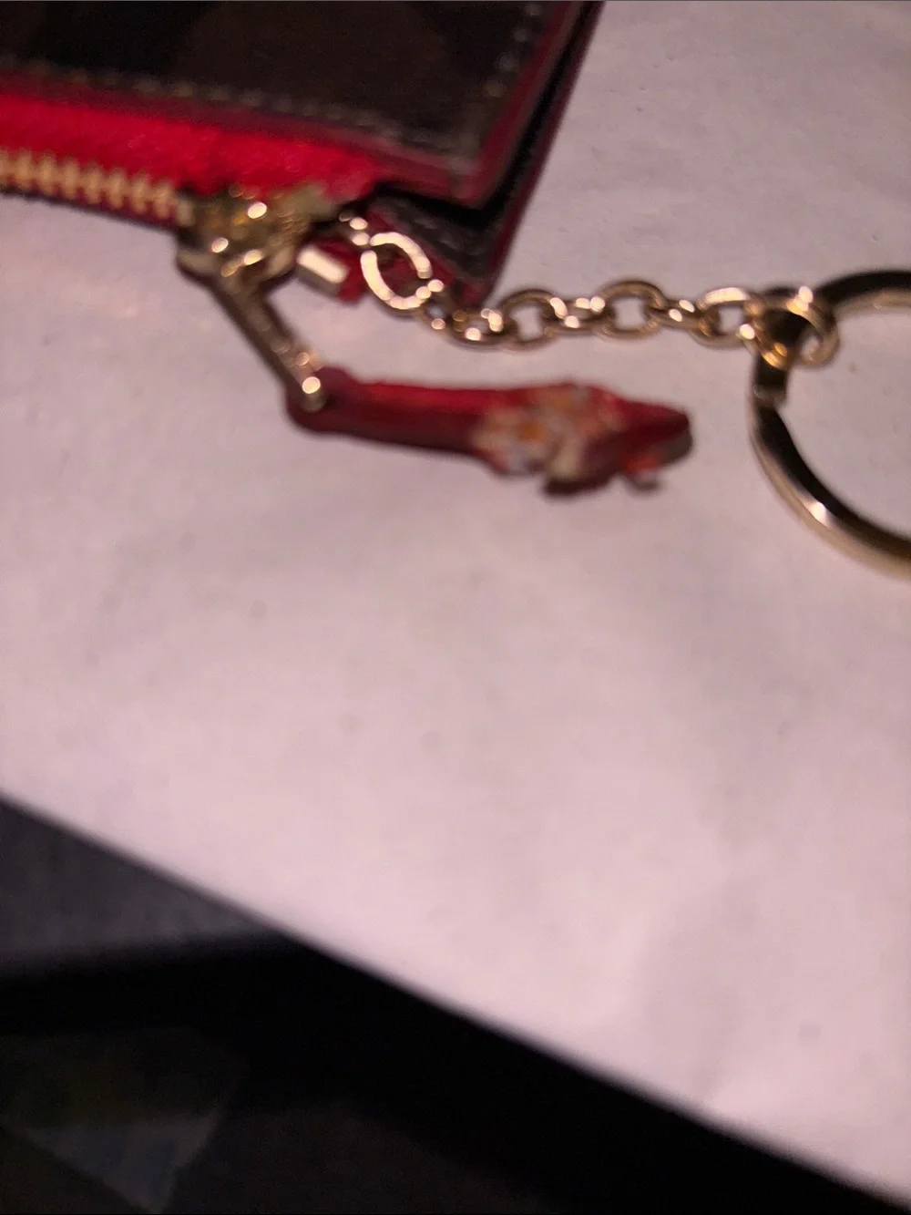 Coach Brown Signature Card Case with Red Zip and Gold Key Ring